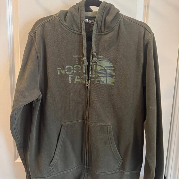 The North Face Spellout Hoodie Mens Medium Green Long Sleeve Full Zipper Pockets - Picture 2 of 11